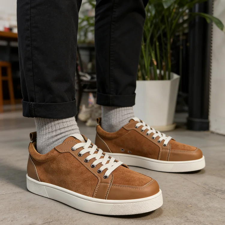 Gentleman's Brown Suede Low Top Sneakers Red Bottom Shoes VOCOSI VOCOSI
