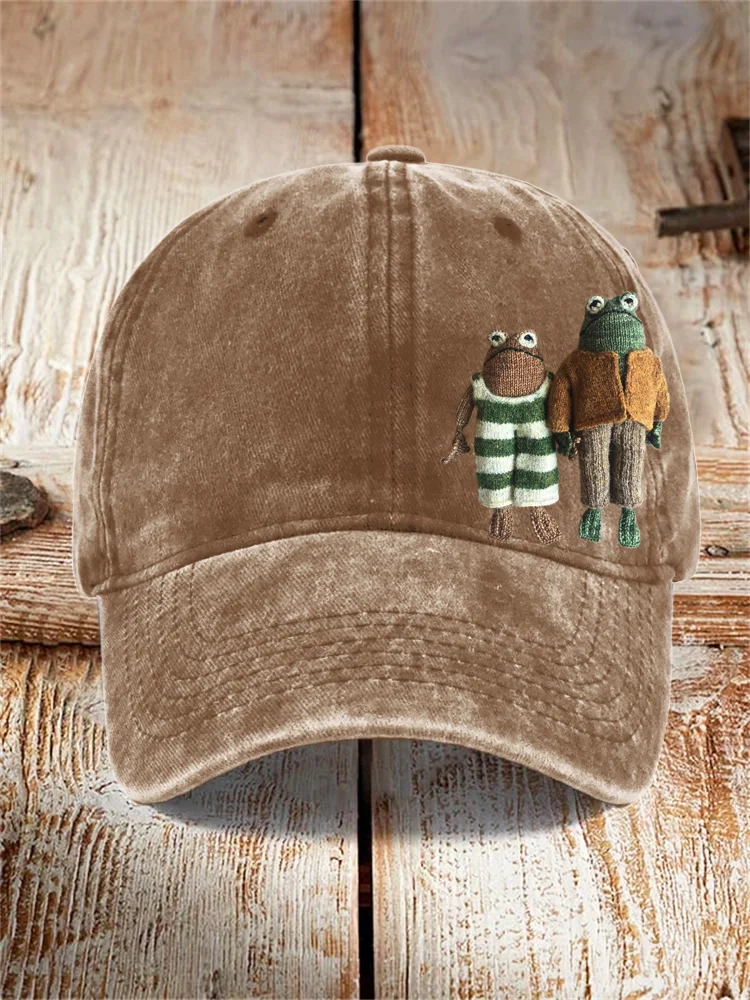 Frog's Friendship Plush Pattern Washed Hat