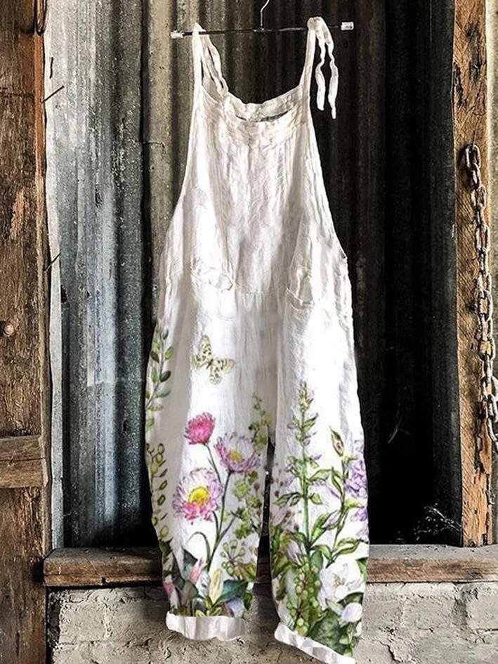 Printed Vintage Wide-Leg Jumpsuit
