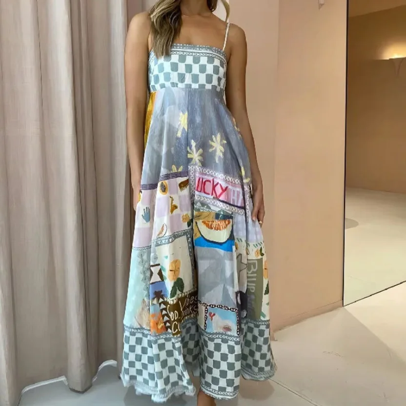 Athvotar Athvotar New Casual Dress Women's High-Waisted Sleeveless Vest With Joint Dress Summer