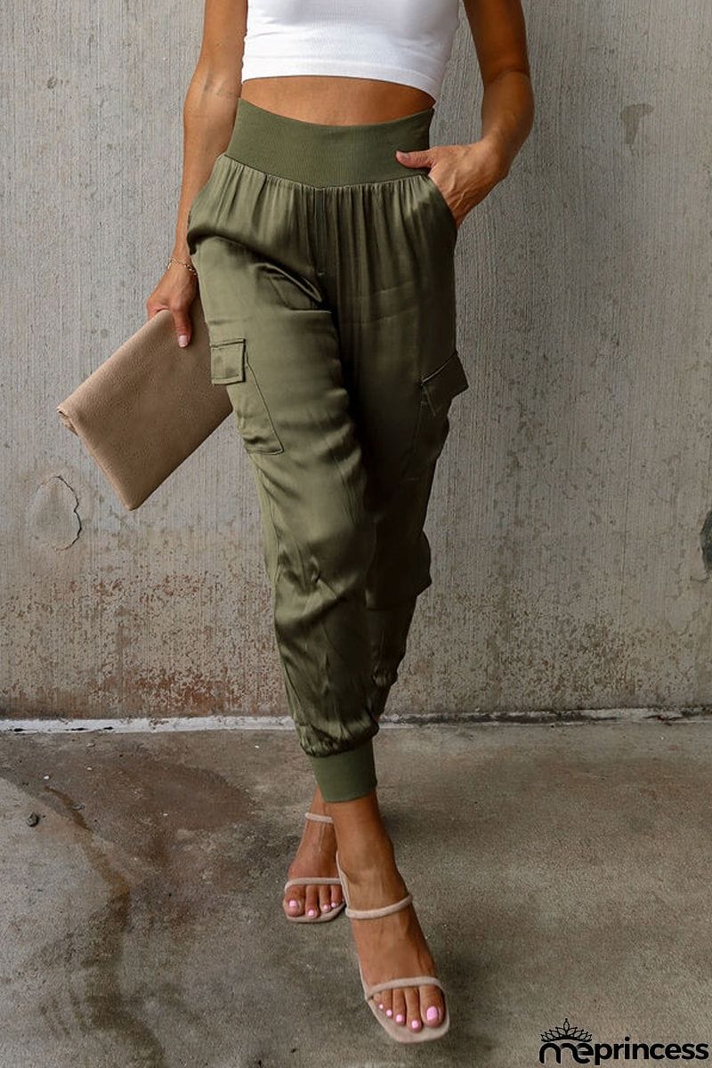 Satin High Waist Pocketed Joggers