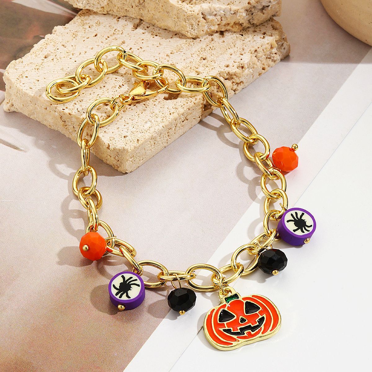 Halloween Gold Pumpkin Spider Beaded Bracelet 2024 - Flycurvy 