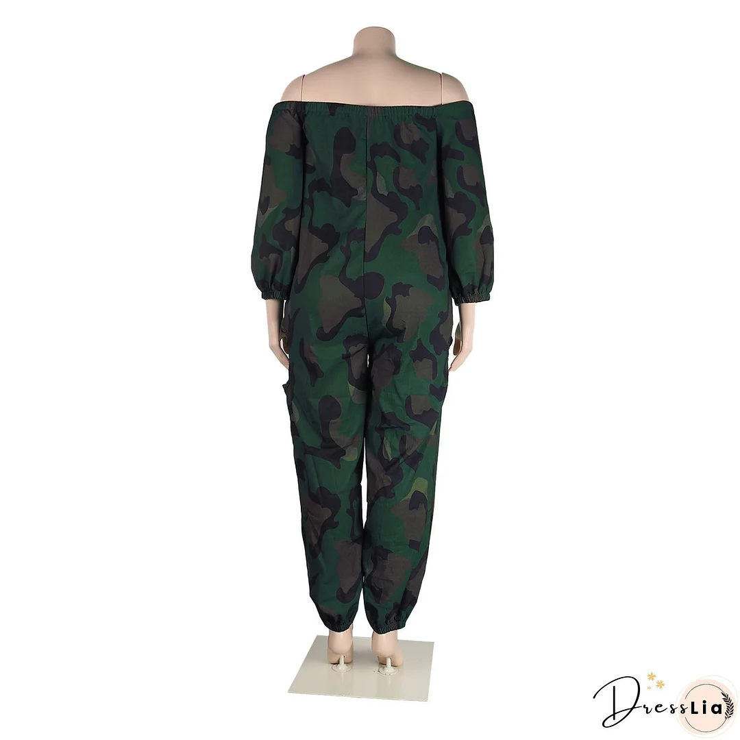 Sexy Slim Low Back Crochet Print Plus Size Jumpsuit