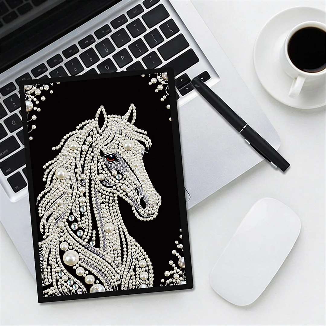 Horses Partial Pearl DIY 50 Pages A5 Diamond Painting Notebook Special Shaped Diamond Art Diary Book Kits Wireless Strip 5D Crystal Art Paintings Sketchbook for Art Drawing
