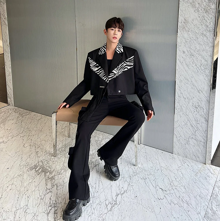 Dawfashion Techwear Streetwear-Original Design Contrasting Zebra Print Statement Short Streamer Blazer Jackets-Streetfashion-Darkwear-Techwear