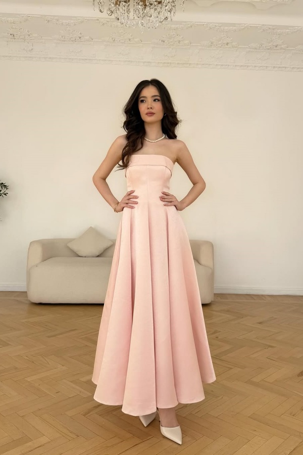A-Line Pink Strapless Simple Prom Dress