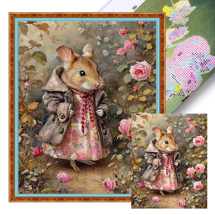 Rose Mouse (40*50cm) 11CT Stamped Cross Stitch gbfke