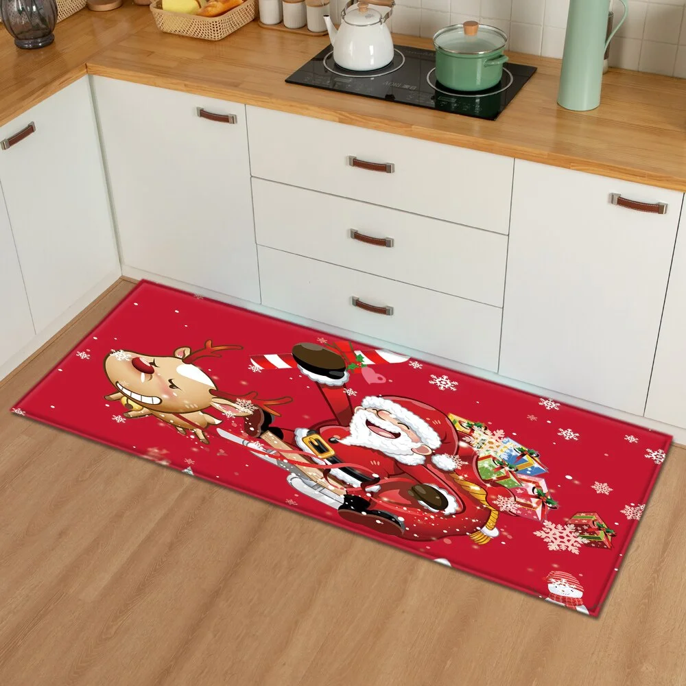 Christmas Kitchen Mat Bedroom Entrance Doormat 3D Pattern Home Floor Decoration Living Room Carpet Bathroom Non-Slip Rug