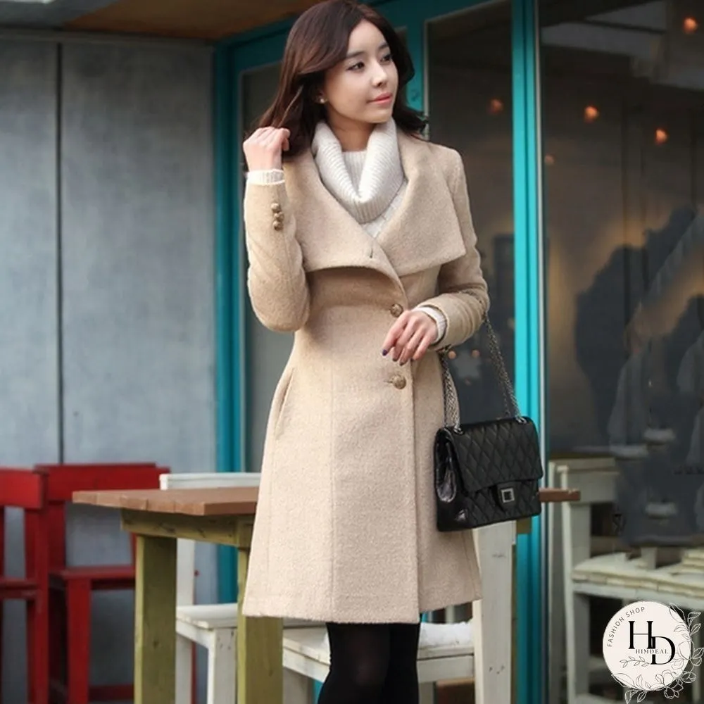 Winter  Wool Trench Coats Belted Coat For Women