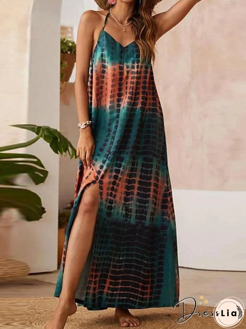 Sexy Print Sleeveless Maxi Dress P14666