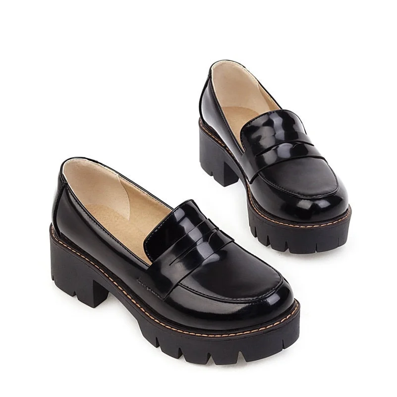 High Heels Women Pumps Fashion Platform Square Heels Loafers Shoes Casual Round Toe Shoes Lady New Spring Big Size 34-43
