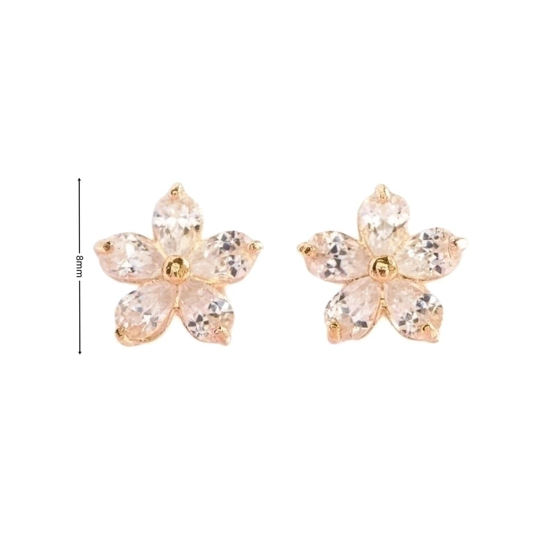 1 Pair 18K Gold Plated Sterling Silver Zircon Flower Ear Studs