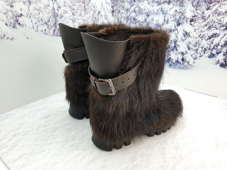 Real nutria fur men winter boots Mukluk Viking Boots