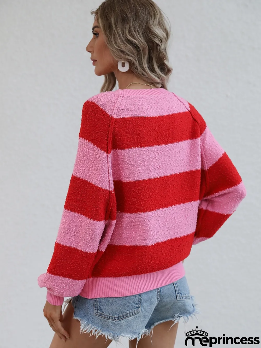 Winter women's Patchwork striped knitting shirt pullover loose sweater women