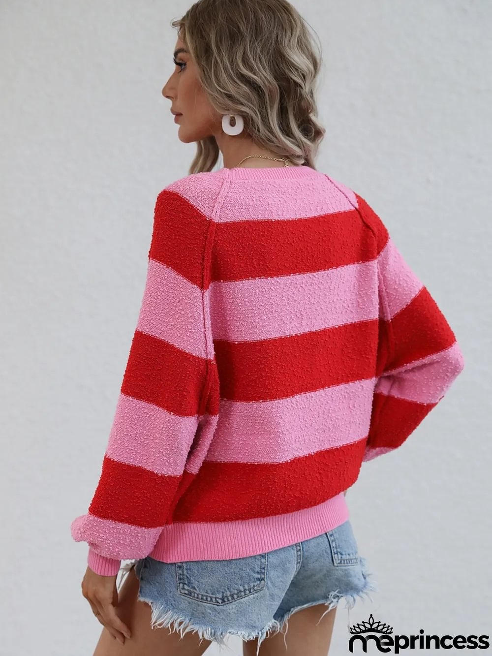 Winter women's Patchwork striped knitting shirt pullover loose sweater women