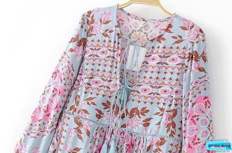 Bohemian long-sleeved lace sunscreen loose blouse