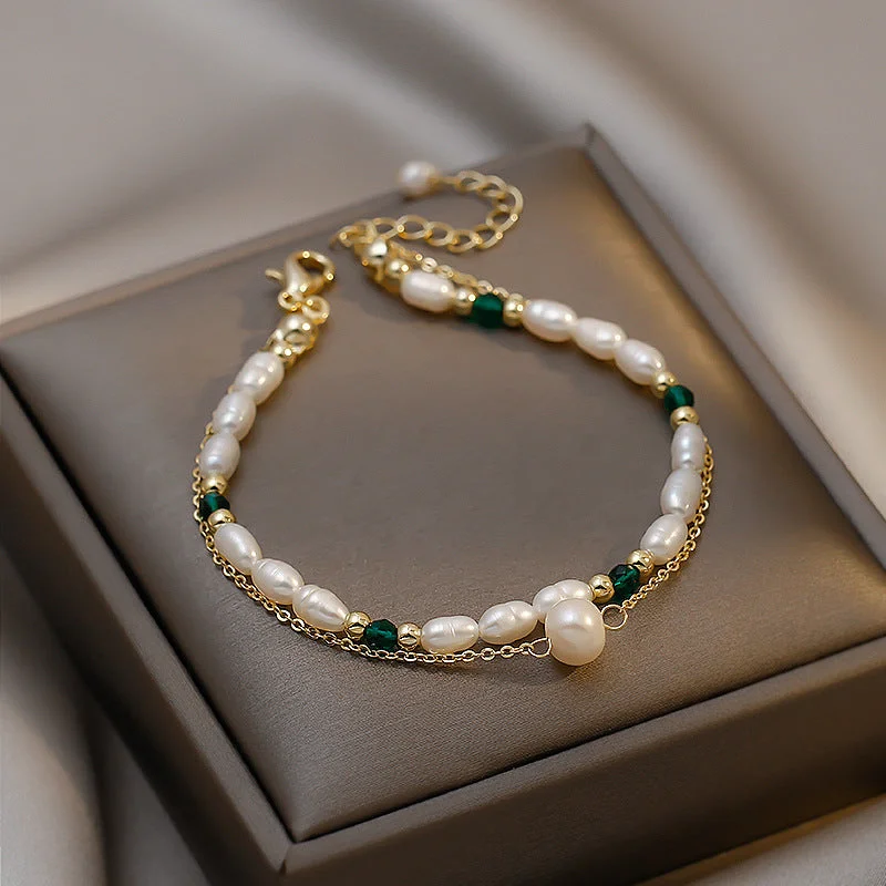 Two layers of natural freshwater pearl Bracelet