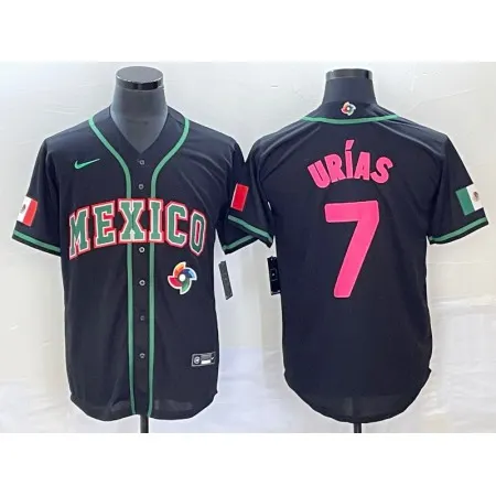 Men's Mexico Baseball #7 Julio Urias 2023 Black World Baseball With Patch Classic Stitched Jersey 7A92