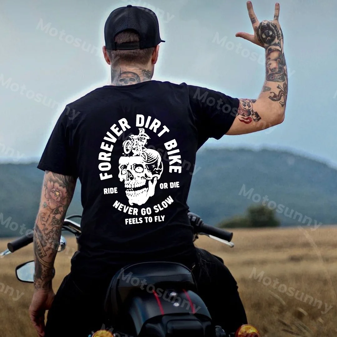 FOREVER DIRT BIKE Riding on the Skull Black Print T-shirt