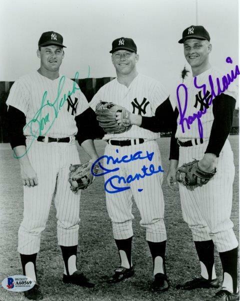 REPRINT - MICKEY MANTLE - ROGER MARIS - TOM TRESH Signed Yankees 8 x 10 Photo Poster painting RP