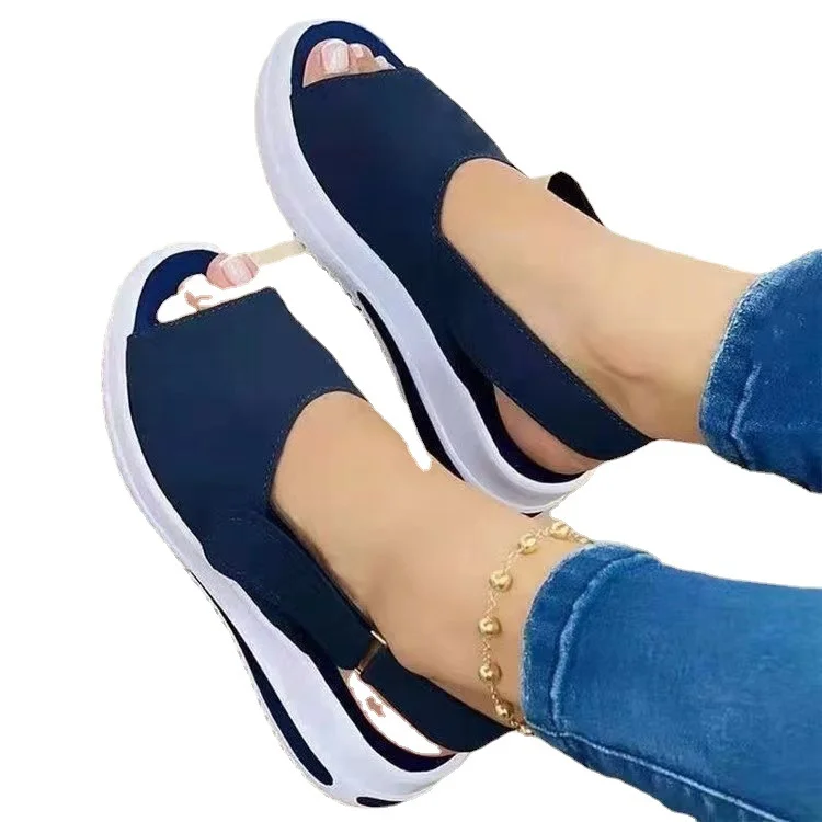 Breakj Breakj Women's Shoes Large Summer New Thick-Soled Simple Women's Single Shoes Magic Stick Casual Fish Mouth Sandals Women