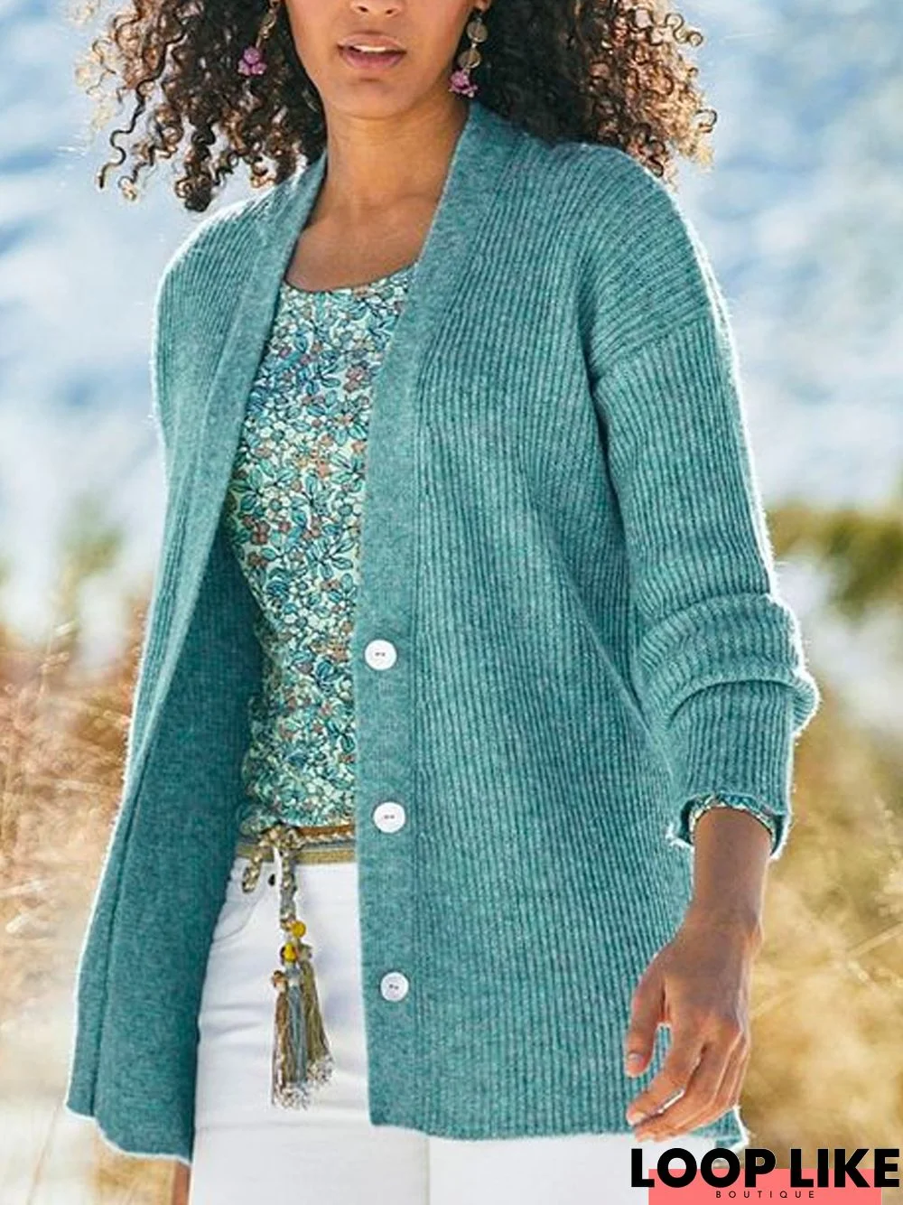 Casual Plain Autumn Natural Heavyweight Loose Long sleeve Regular H-Line Sweater coat for Women