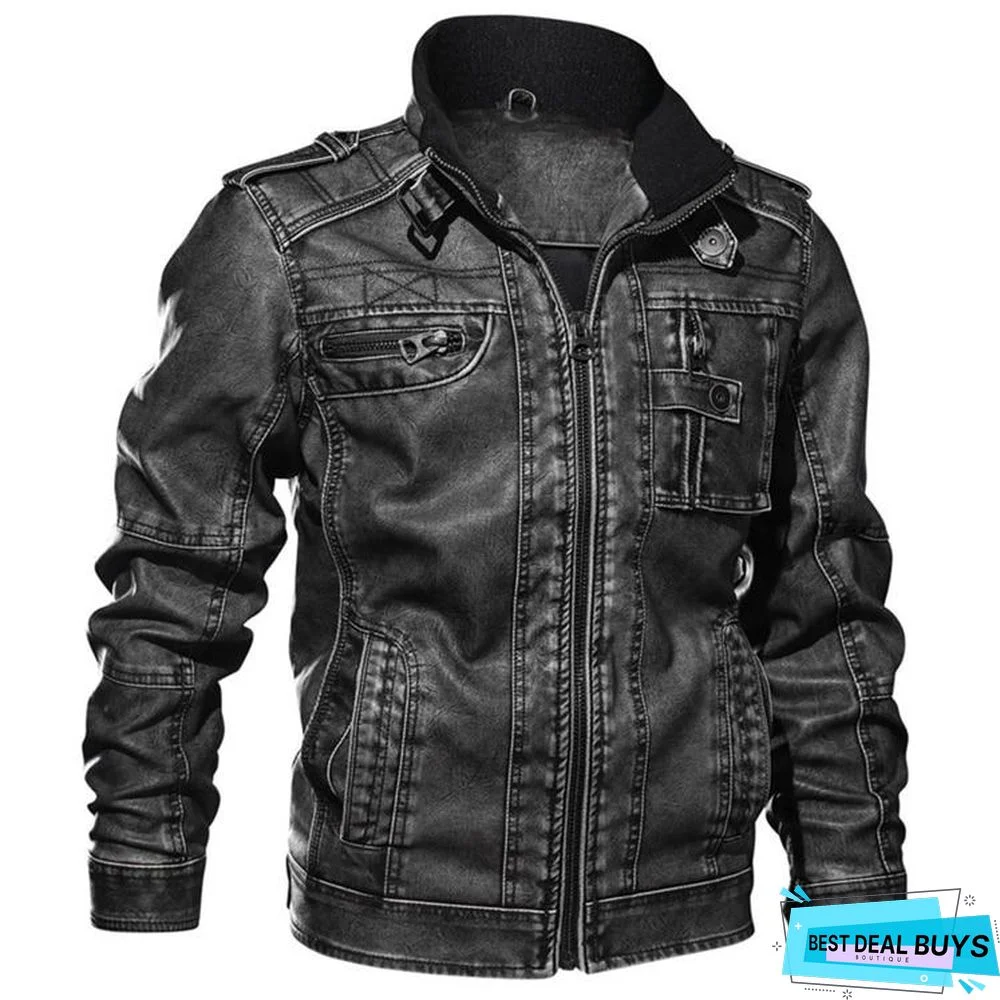 Men's Pu Jacket Leather Coat Slim Fit Faux Leather Motorcycle Jackets Coats