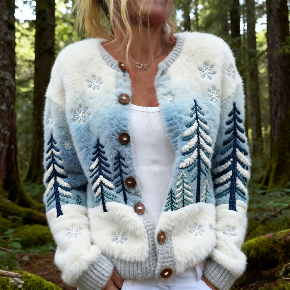 Christmas Snow Scene Forest Women's Knit Cardigan wearshes