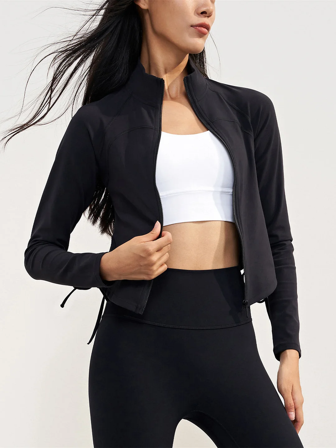 Long Sleeve Drawstring Tight Yoga Top