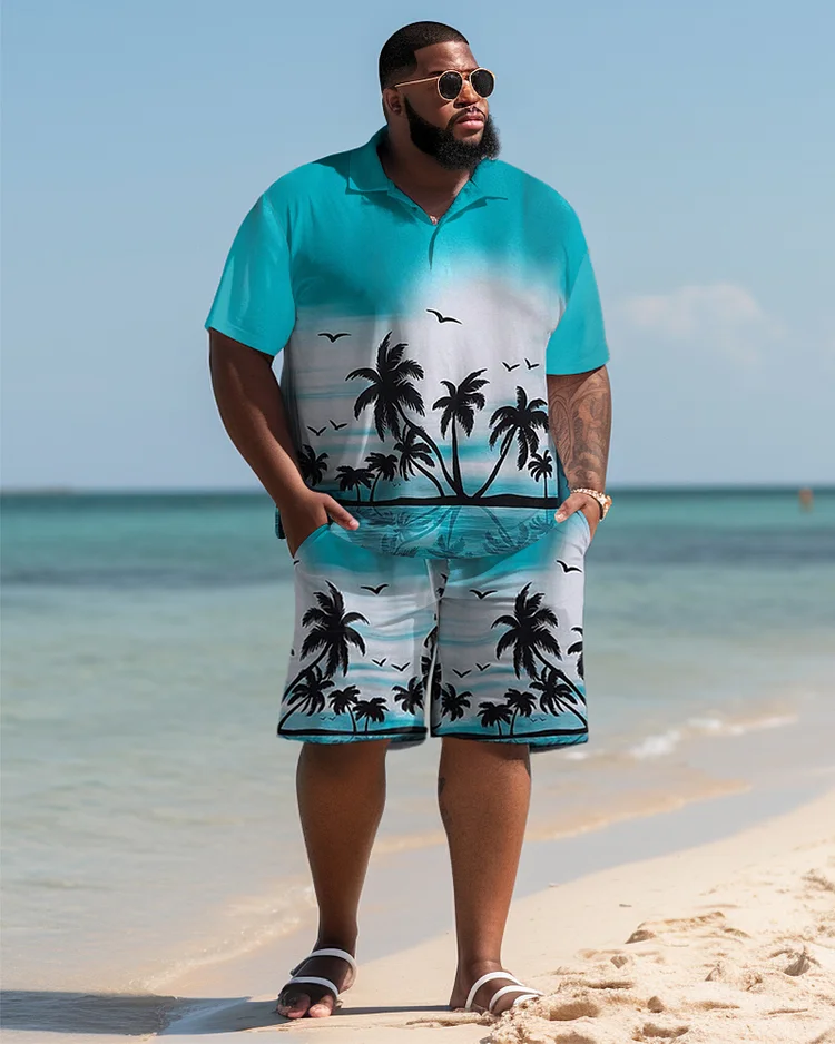 Hawaiian Gradient Coconut Colorblock Shorts Men's Plus Size Set