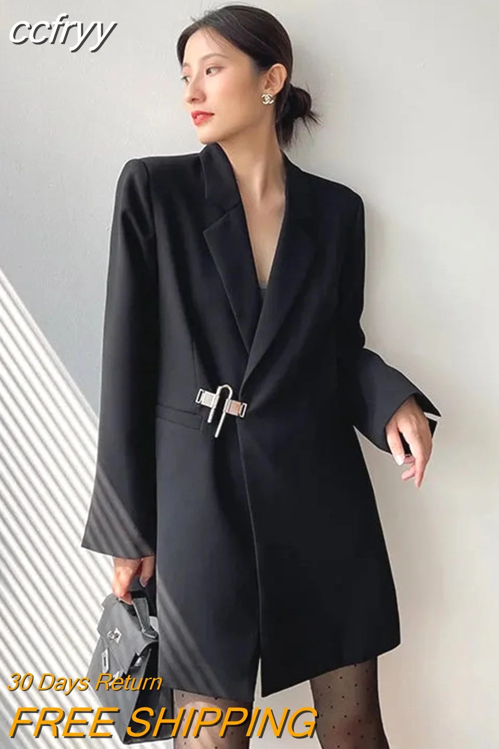 Huibahe 2023 Autum Oversize Full Sleeve Long Blazer Women Minimalist Style Solid Sequined Suit Blazers Winter Female Clothing