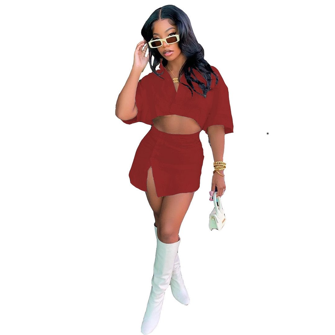ANJAMANOR Cotton Linen White Shirt and Mini Skirts Sexy Two Piece Short Set for Women Summer 2021 Going Out Dress D18-DB20