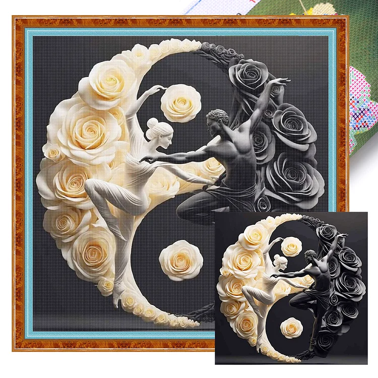 Mona Lisa Brand- Rose Black and White Couple- 11CT - 3 Strands Threads Printed cross stitch - 40*40cm(Canvas)