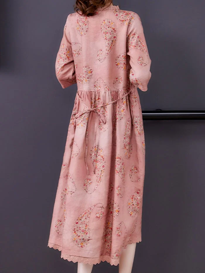 Fashion Floral Cotton Linen Dress