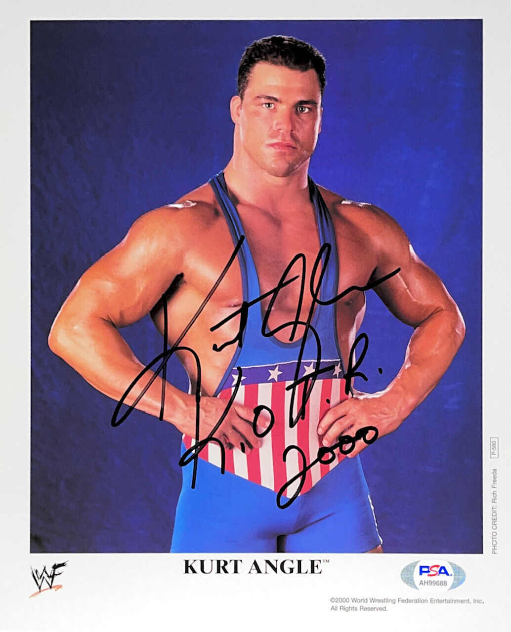 WWE KURT ANGLE P-580 HAND SIGNED AUTOGRAPHED 8X10 PROMO Photo Poster painting WITH PSA COA 3