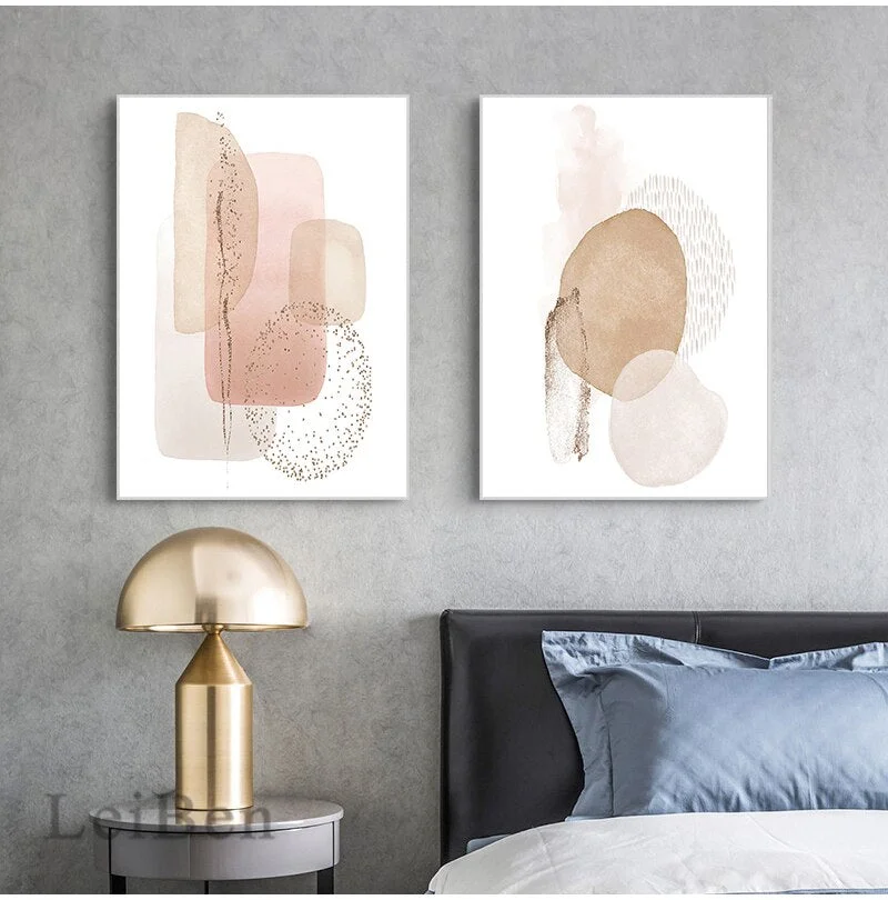 Trendy Modern Abstract Pink Beige Color Geometry Canvas Painting Poster Print Wall Art Picture Bedroom Living Room Home Decor