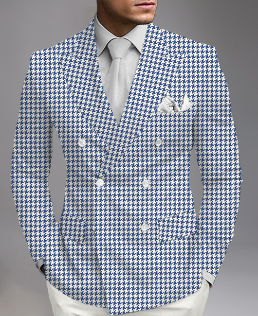 Business Peaked Lapel Double Breasted Houndstooth Print Blazer