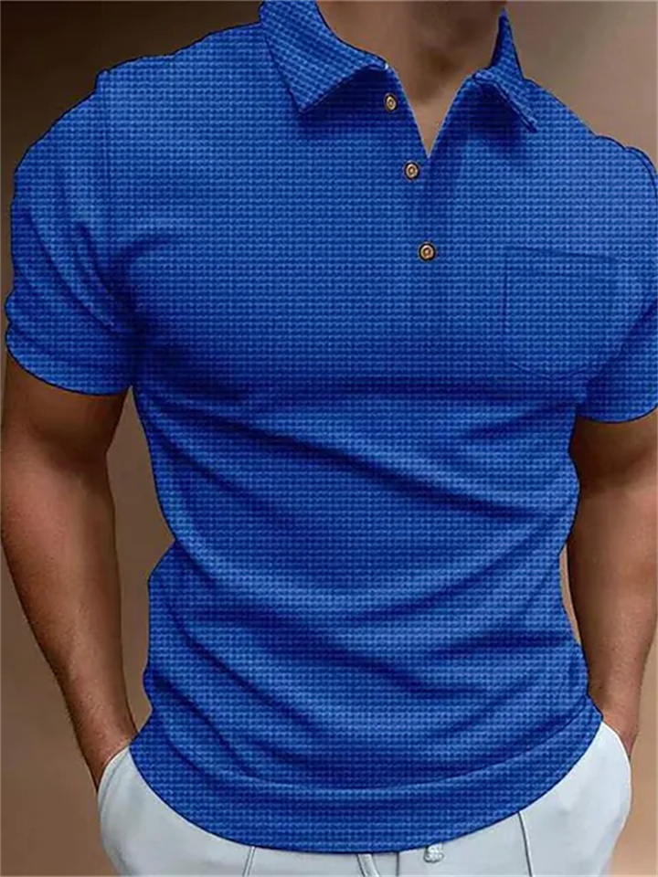 Men's Polo Shirt Waffle Polo Shirt Golf Shirt Solid Colored Turndown Black Blue Khaki Gray White Street Daily Short Sleeve Button-Down Clothing Apparel Fashion Casual Comfortable Big and Tall
