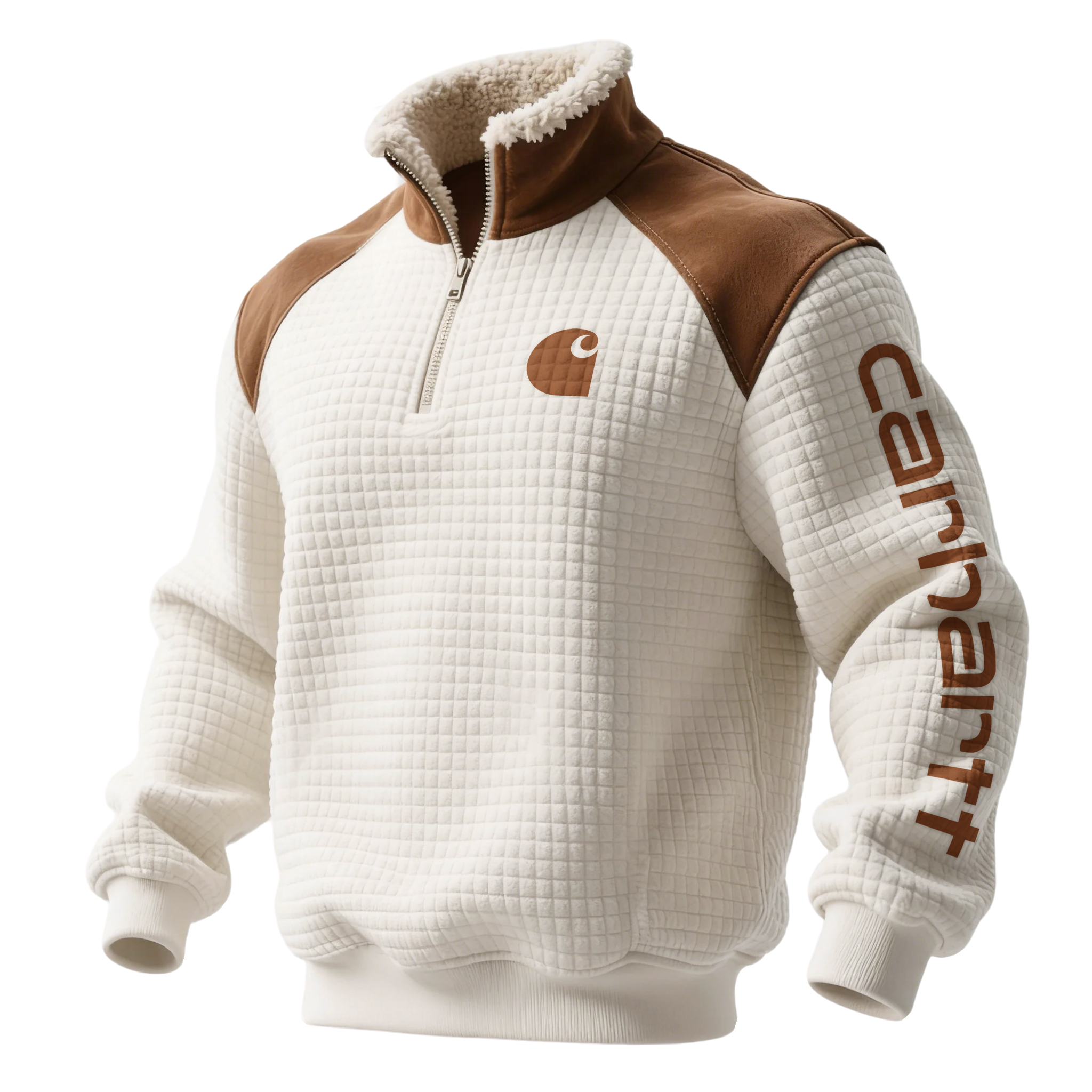 Men's Retro Western Waffle Panel Suede Stand Collar Sweatshirt