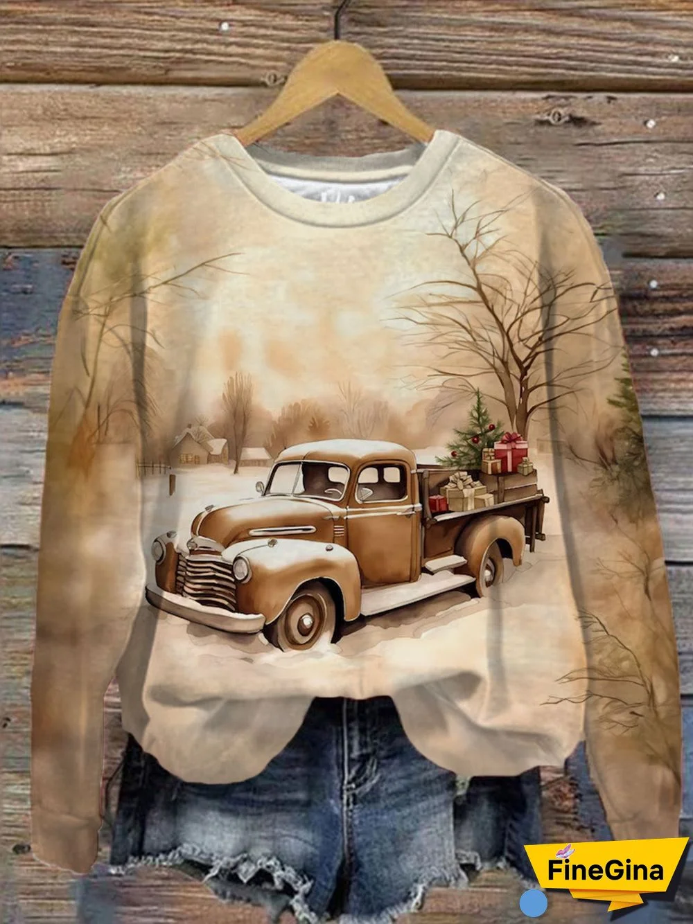 Women's Christmas Truck Print Top