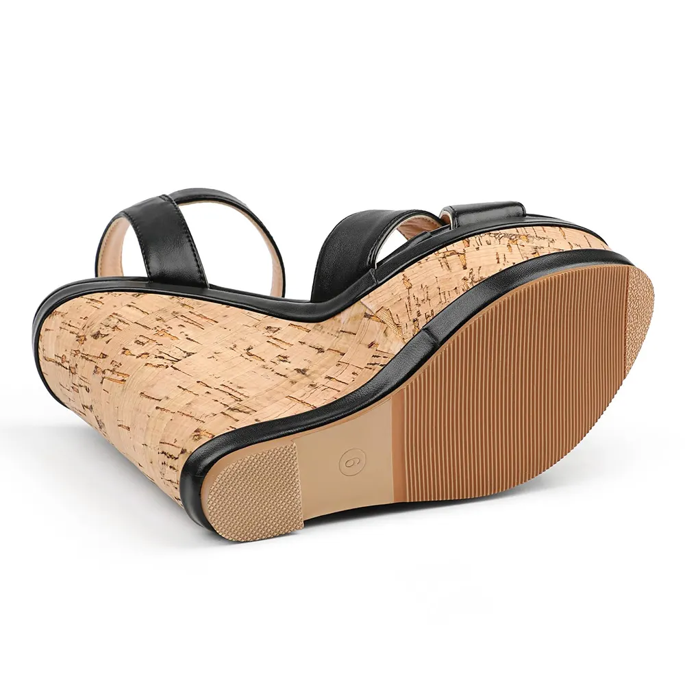 150mm/5.9" Women's Fashion Platform Wedge Sandals Heeled Buckle Shoes For Summer-vocosishoes