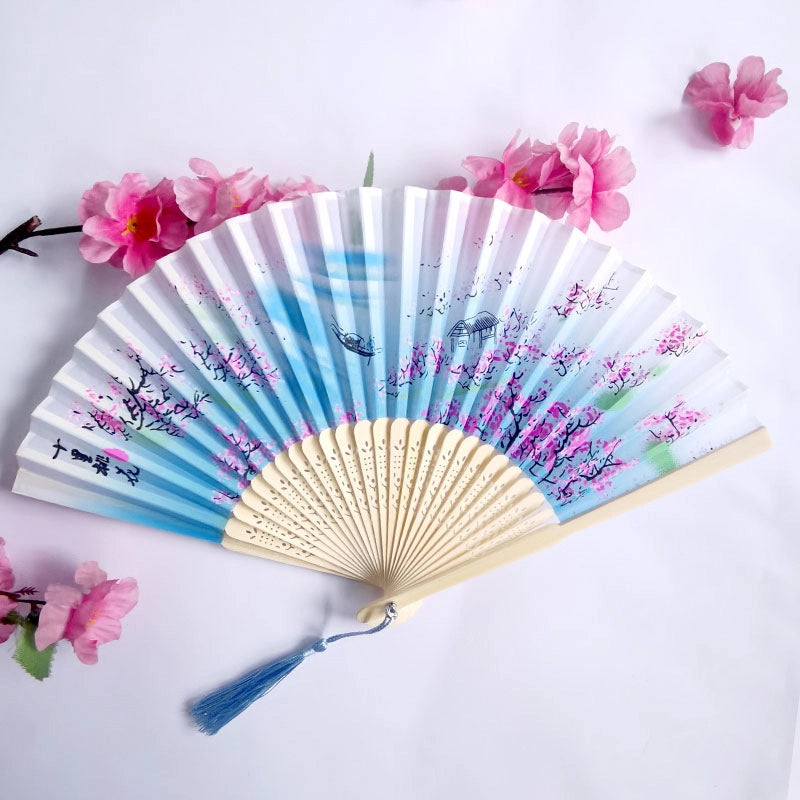 3 Pieces Ancient Style Folding Fan Female Classical Tassel Silk Fan Chinese Style Small Fan Portable Dance Craft National Fashion Fan Student Fan