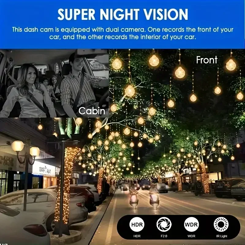 1080p dual camera dash cam for cars front and inside car camera with ir night vision loop recording wide angle car dvr camera with 3 16 inch ips screen dual lens car dashboard video cam details 5