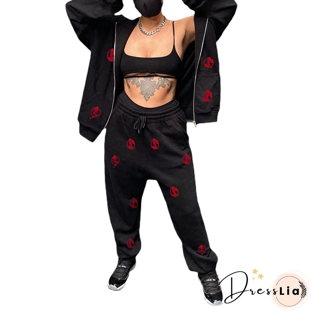 Y2k Sweatshirt Outfits Women Rhinestone Graphic Pattern Long Sleeve Tops And Pants Aesthetic Gothic Clothes Set