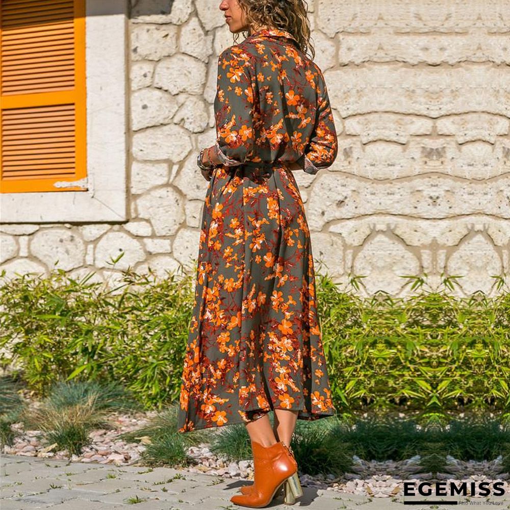 Autumn Printed Long Sleeve Lace Up Women's Dress Black Dresses | EGEMISS