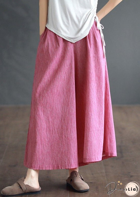 Simple Pink High Waist Cotton Crop Pants Summer