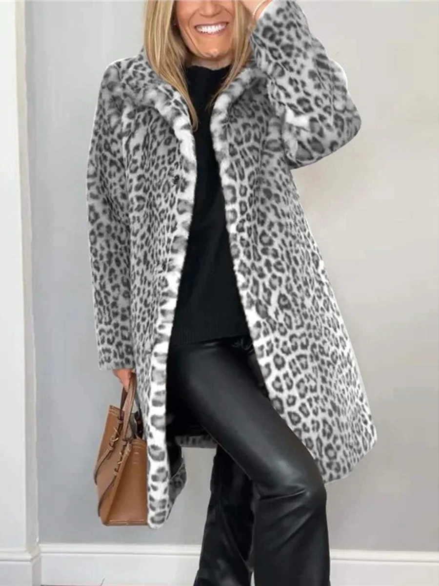 Athvotar Athvotar 2025 Fashion Leopard-Print Warm Plush Long Coat