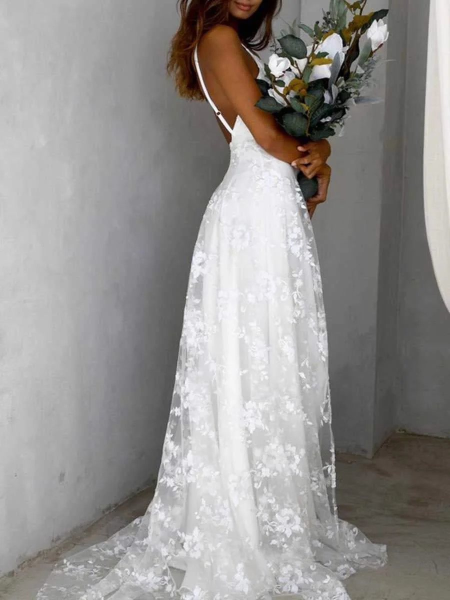 Elegant Sexy V-Neck Sling Lace Dress