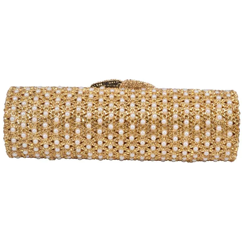 Golden Cylindrical Crystal Purse Luxury Clutch Bags Prom purse Silver sparkly diamante banquet bag Bride Wedding Party bag SC484
