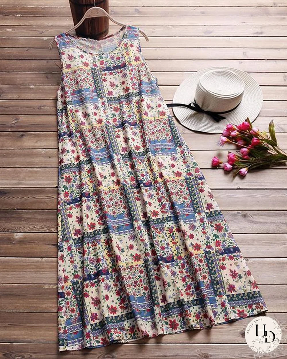 Bohemian Print Sleeveless Summer Plus Size Maxi Dress